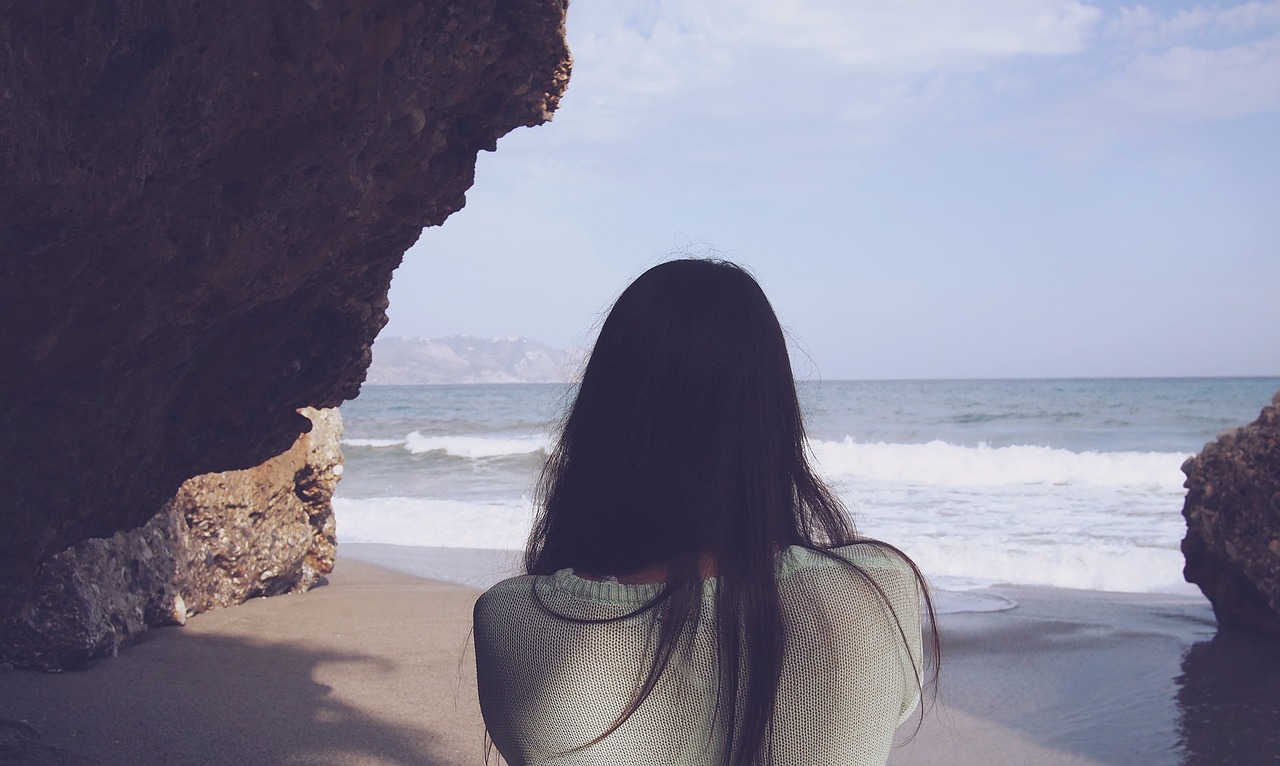 Image - girl long hair brunette beach