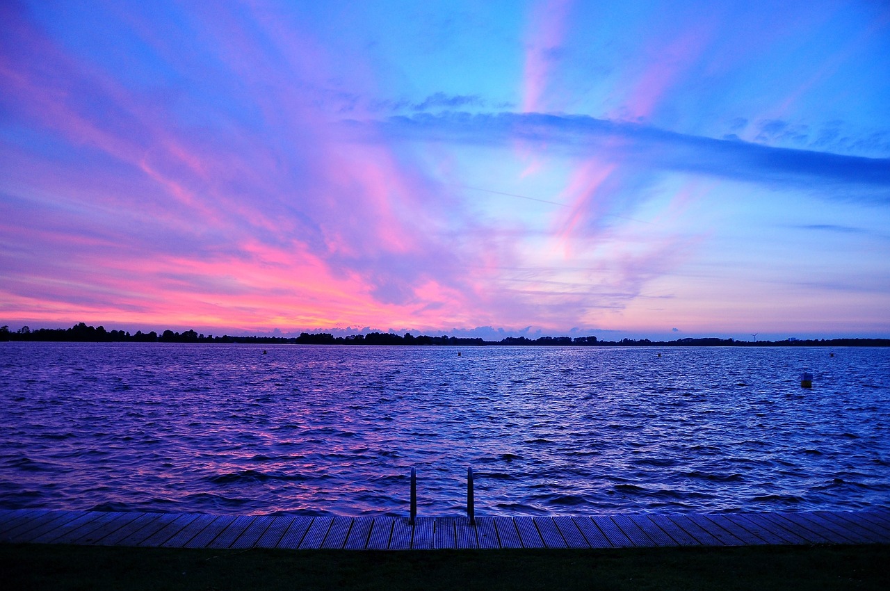 Image - purple sunset dusk sky pink lake