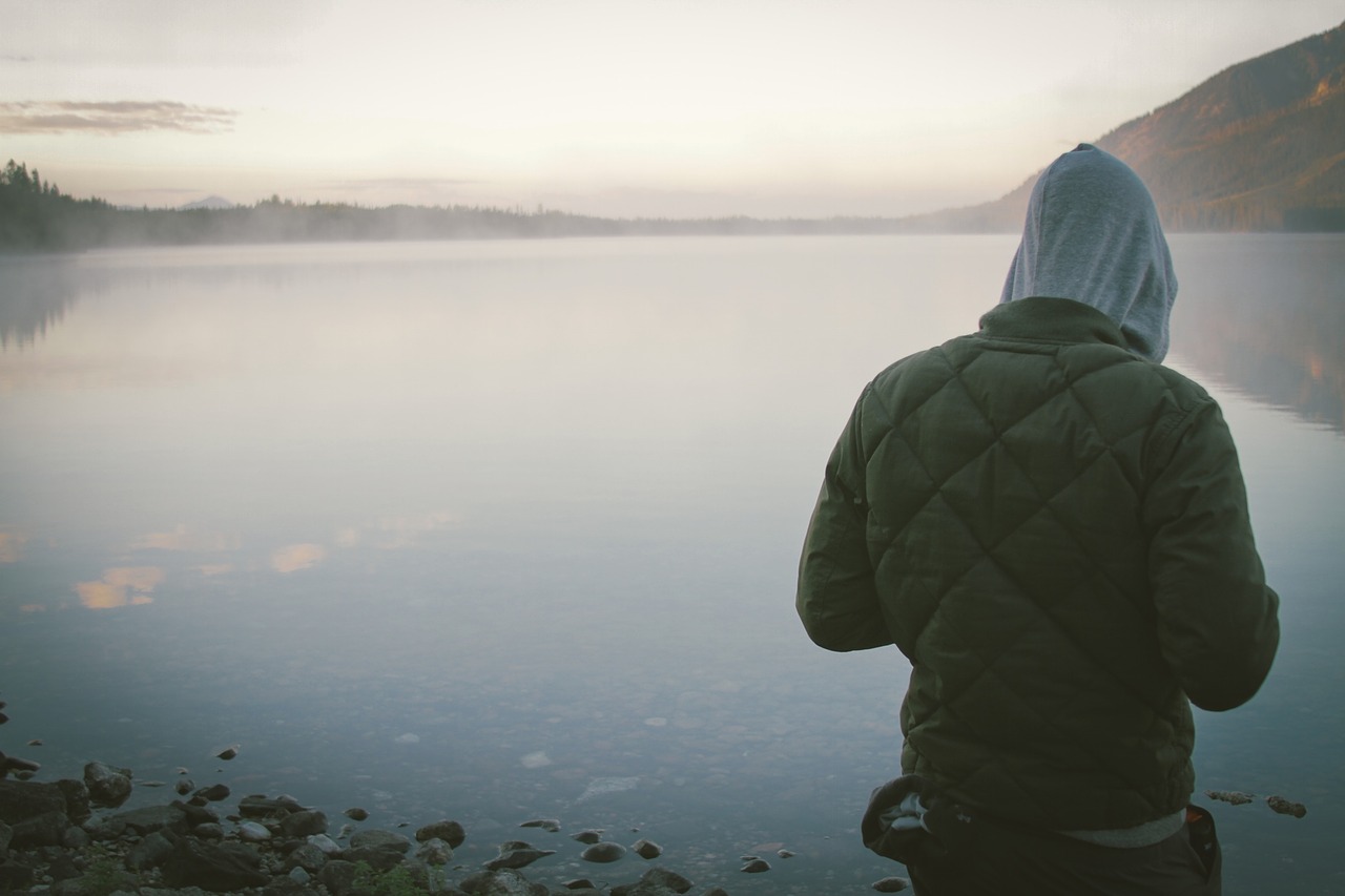 Image - lake water guy man hoodie jacket