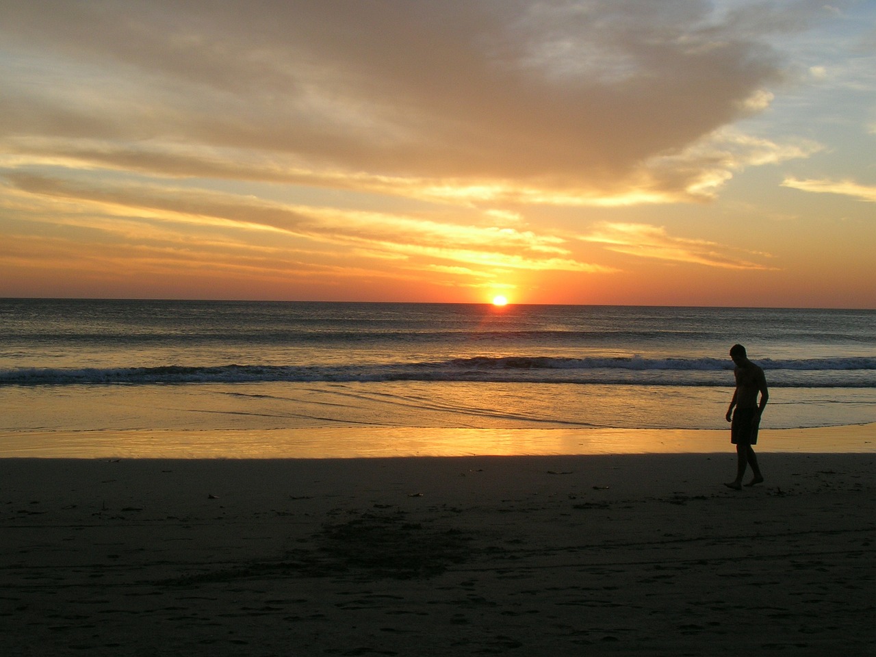 Image - sunset beach sand walking man