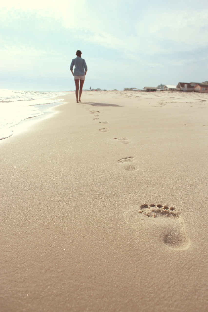 Image - beach woman footprints summer