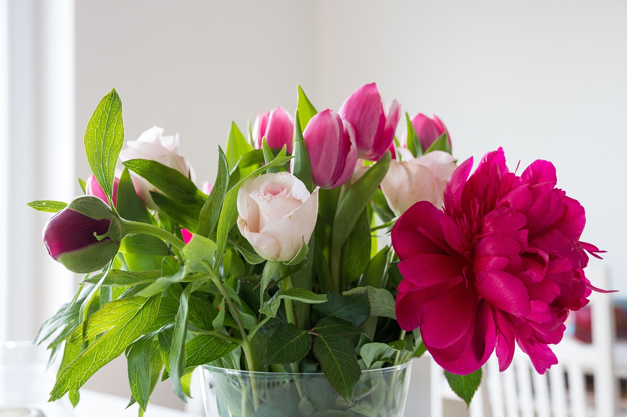 Image - flowers peony tulips roses bouquet