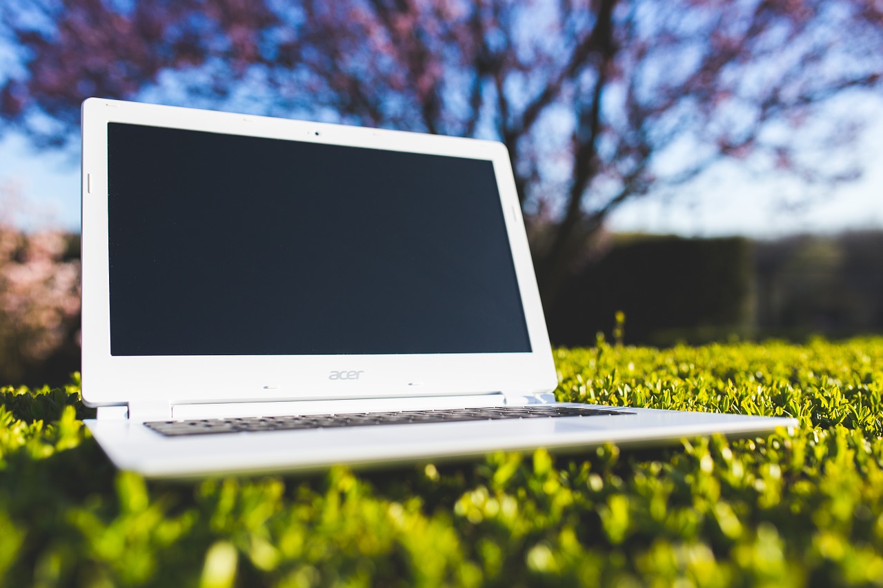 Image - laptop office work grass sunny