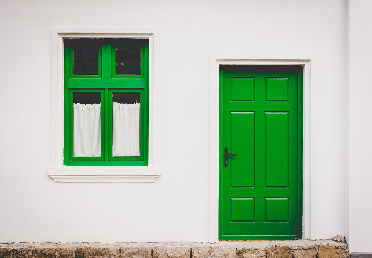 Image - house front green door window