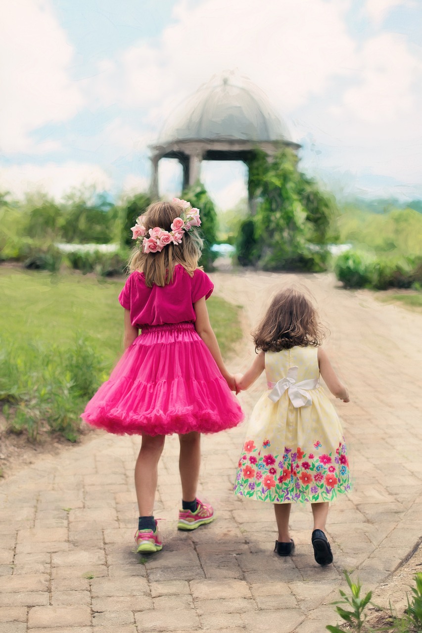 Image - little girls walking summer outdoors