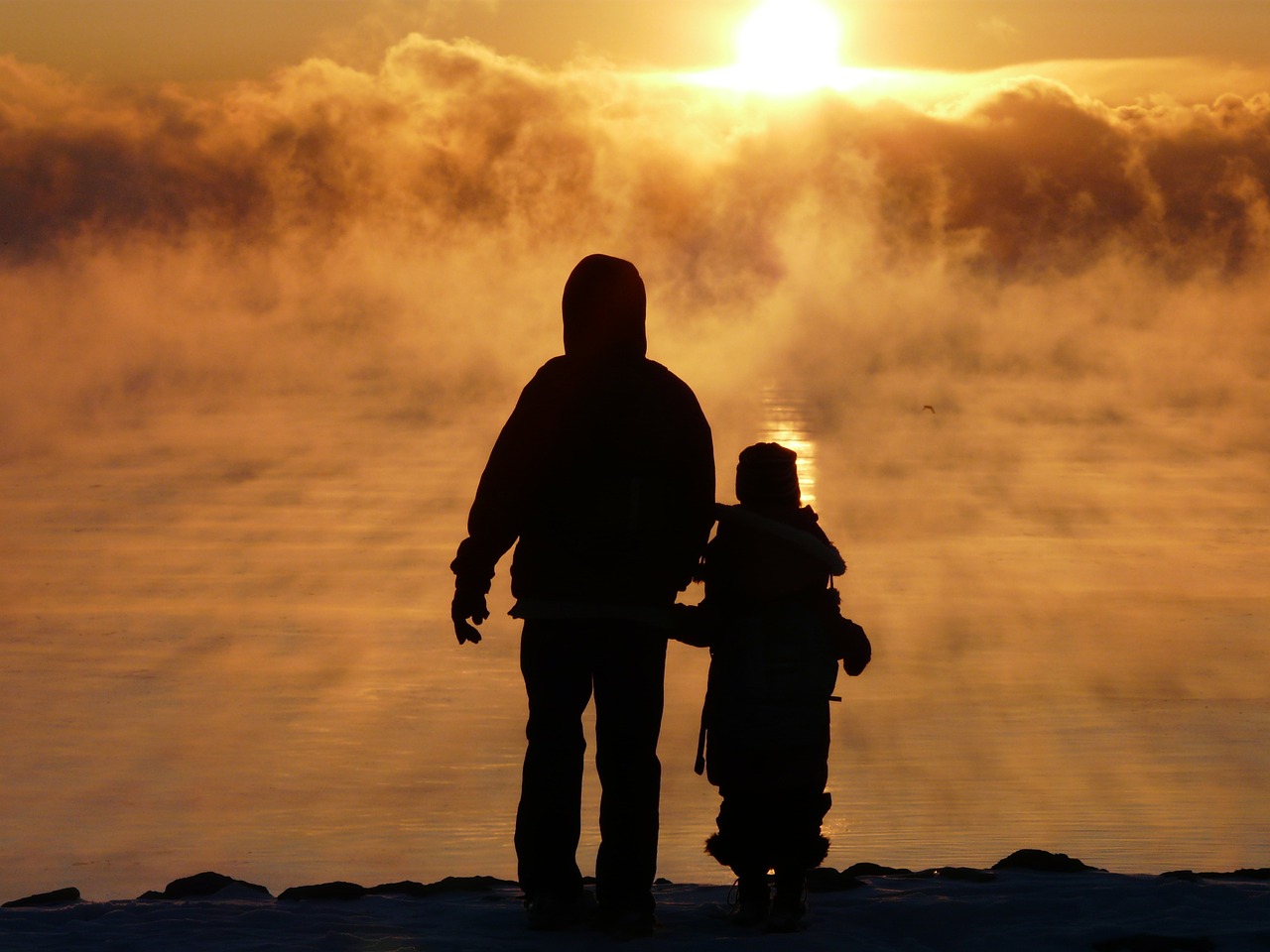 Image - fog mist golden sunrise lake