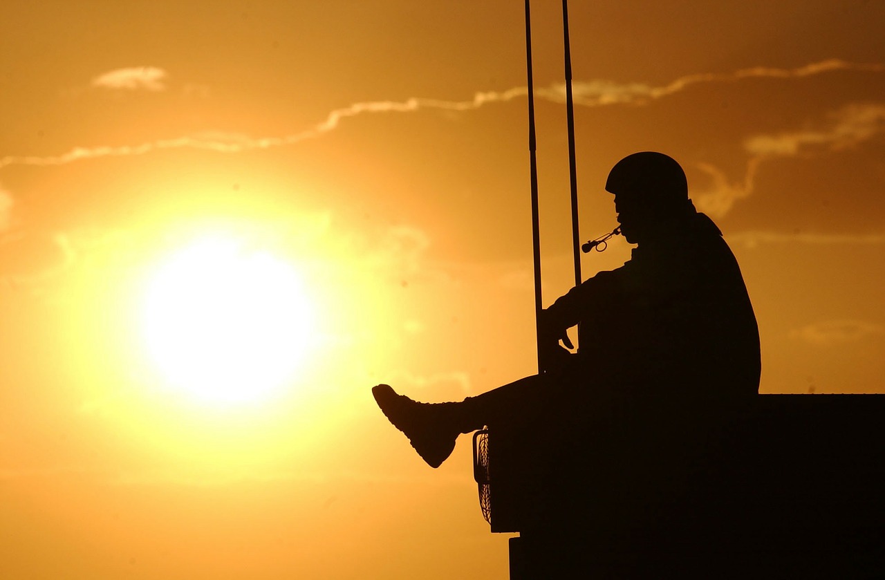 Image - sunset man navy sky clouds