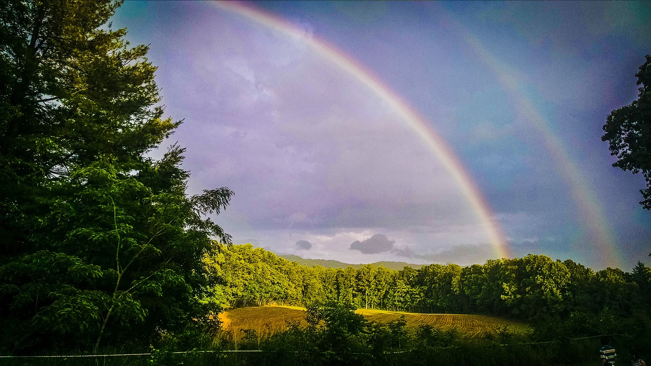 Image - double rainbow sky nature rain
