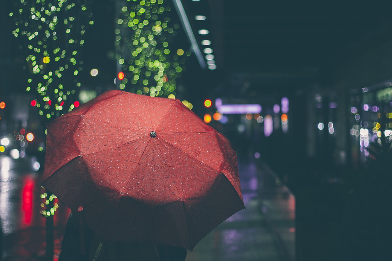 Image - umbrella night rain dark urban