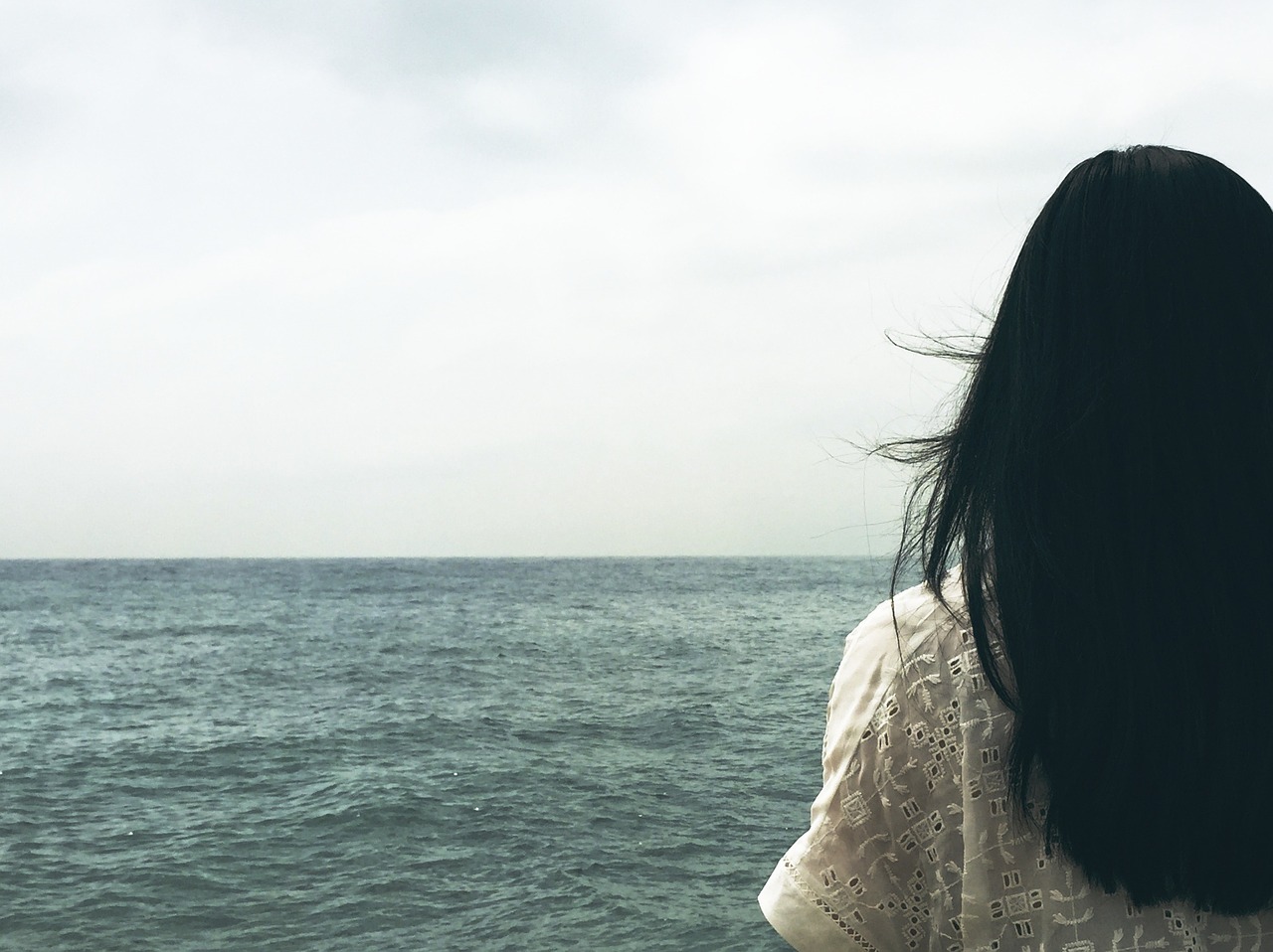 Image - woman person staring sea ocean