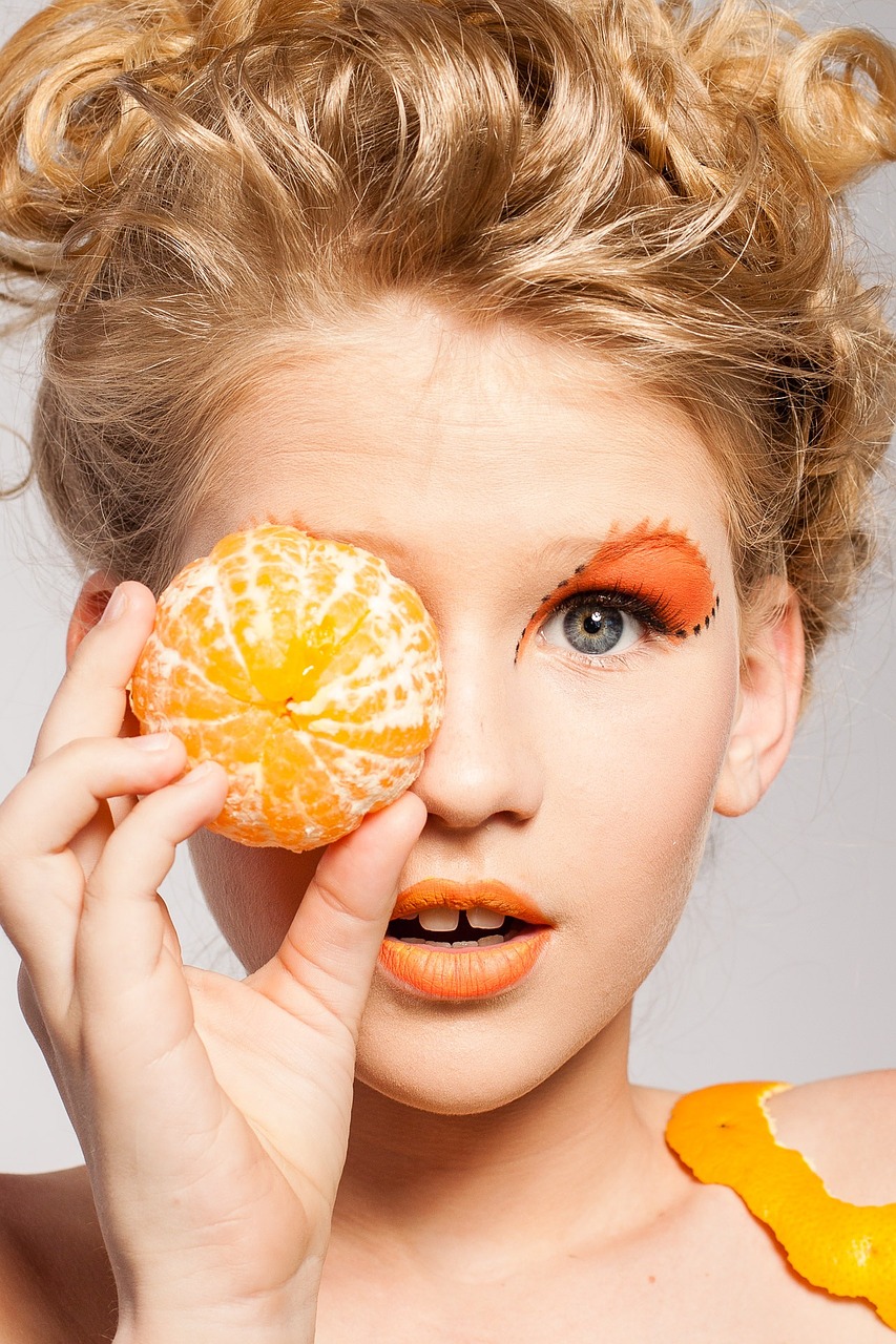 Image - woman portrait makeup model fruit