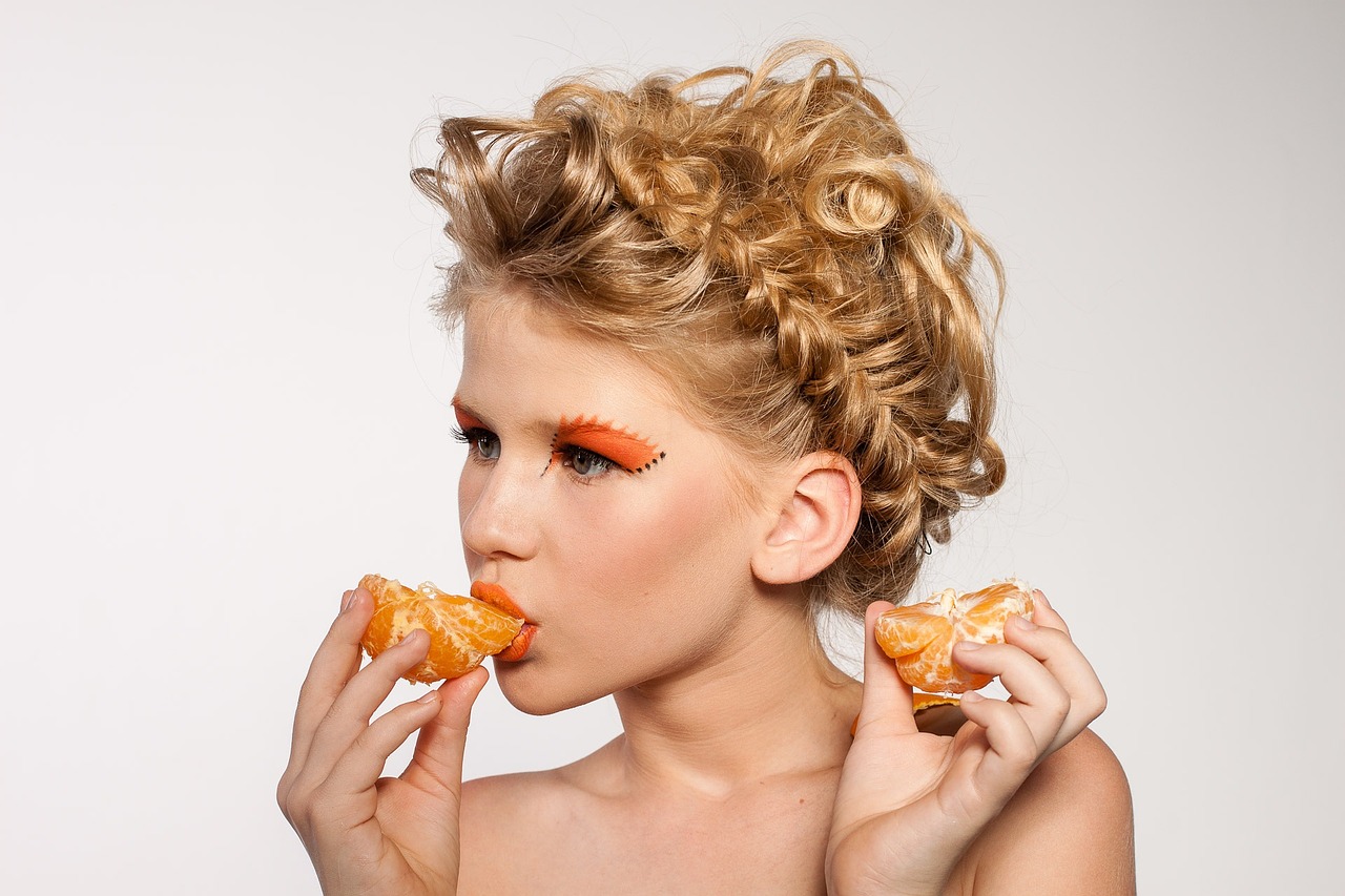 Image - woman portrait makeup model fruit