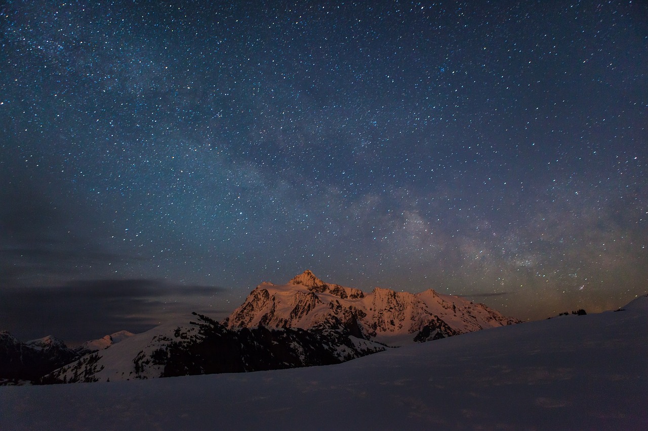 Image - stars night mountains winter snow