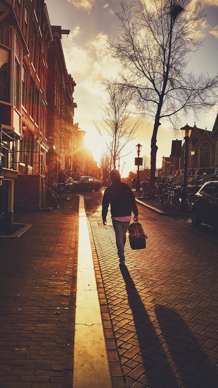 Image - walk stroll sun sunset baggage