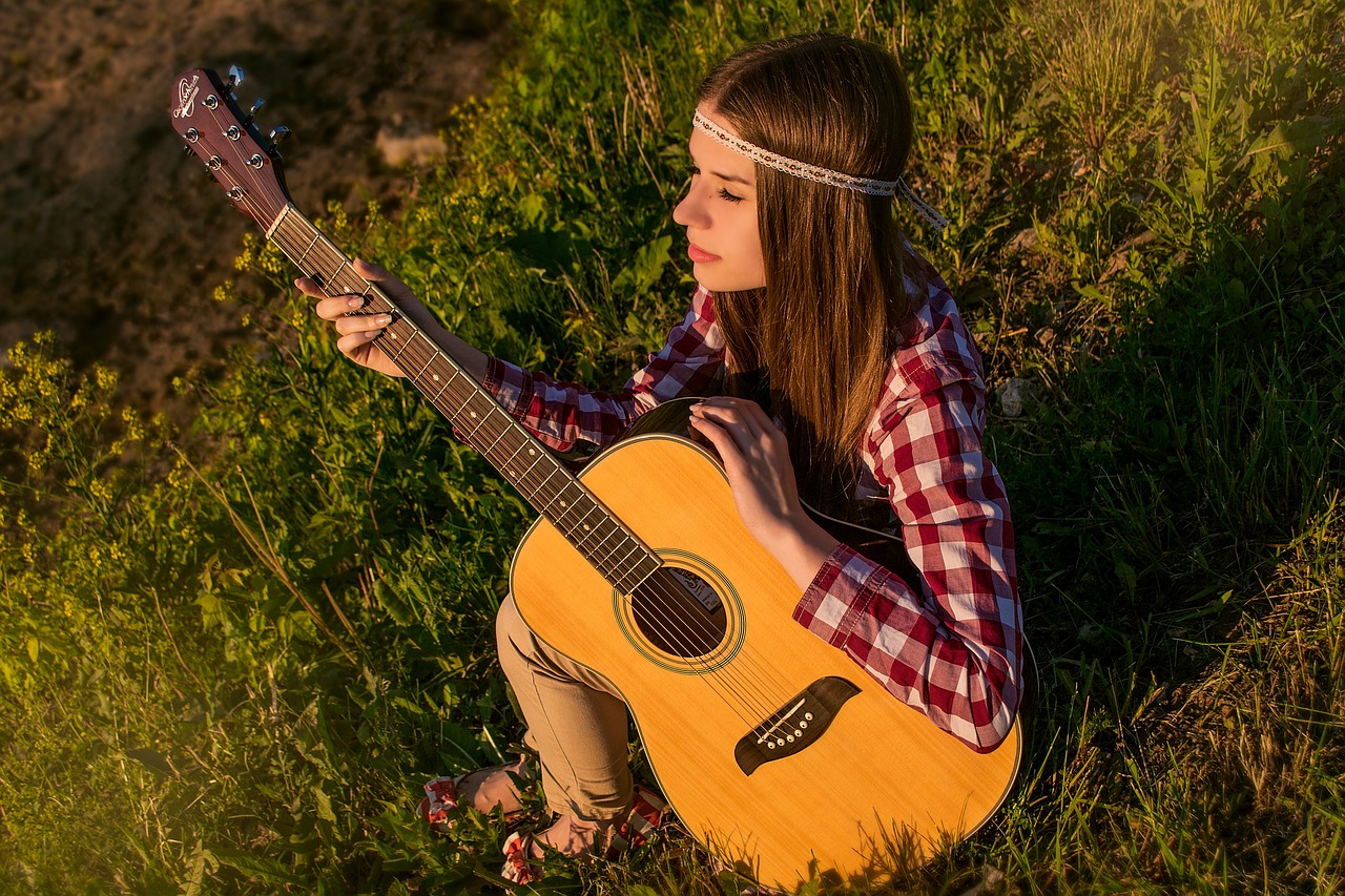 Image - girl guitar summer