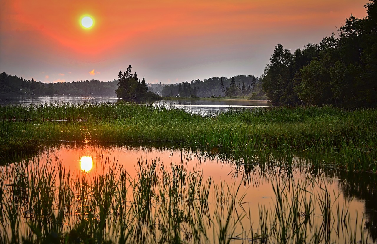 Image - sunset lake landscape summer