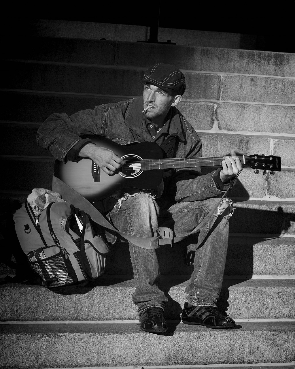 Image - people homeless musician street