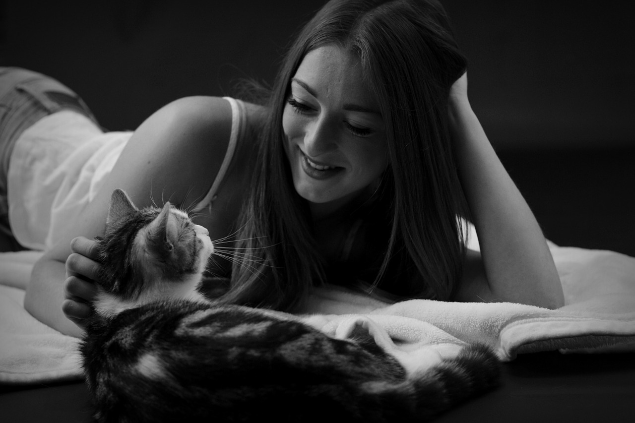 Image - woman young woman cat