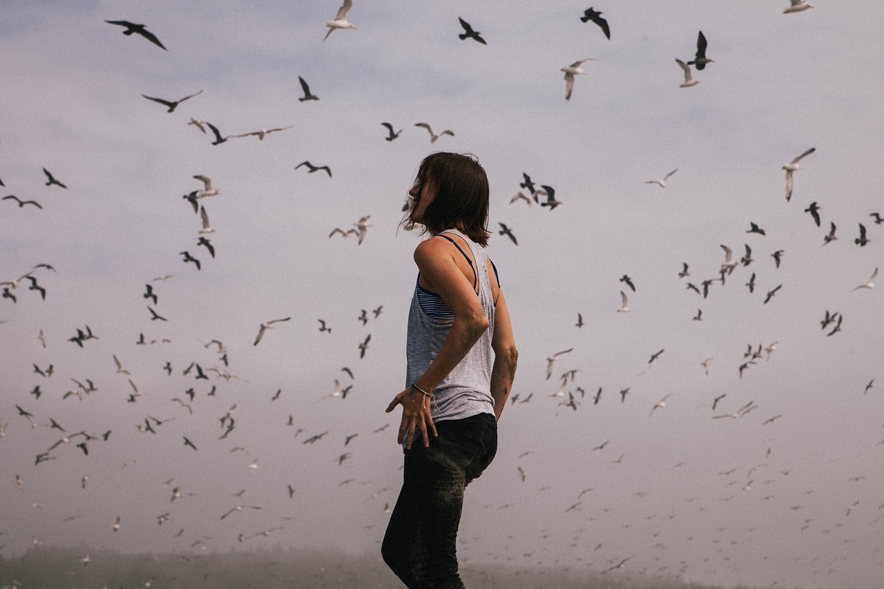 Image - hipster birds flight person woman