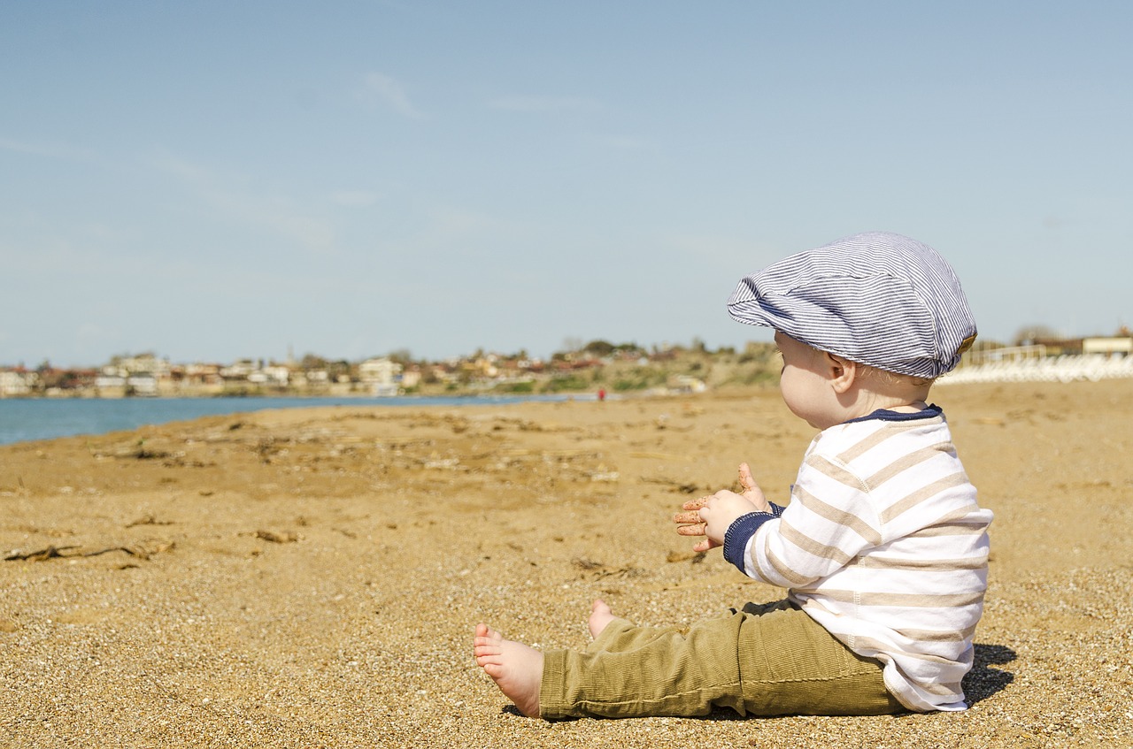 Image - child toddler sitting sand beach