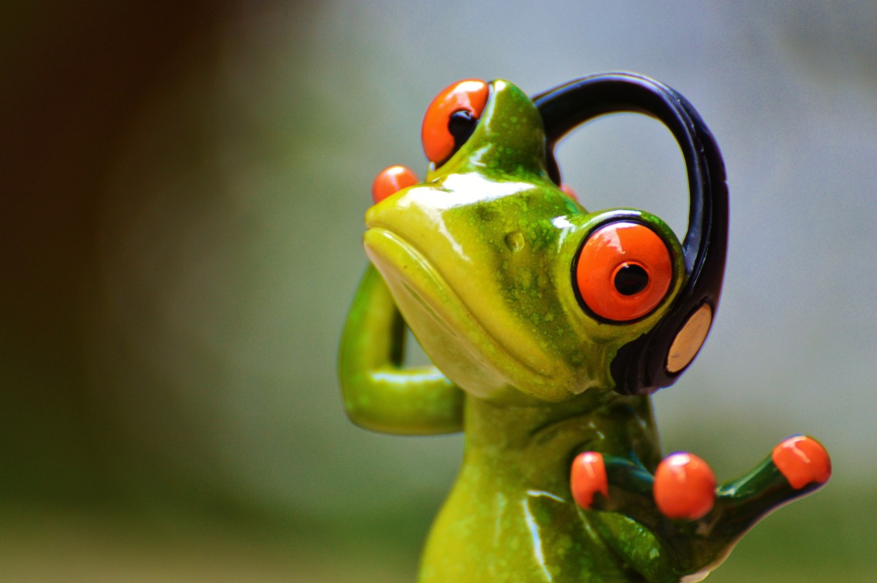 Image - frogs headphones music dance pose