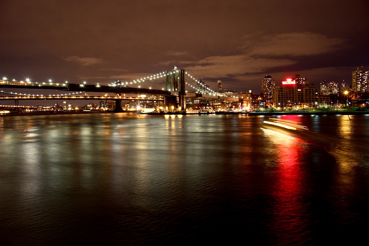 Image - night bridge new york lights