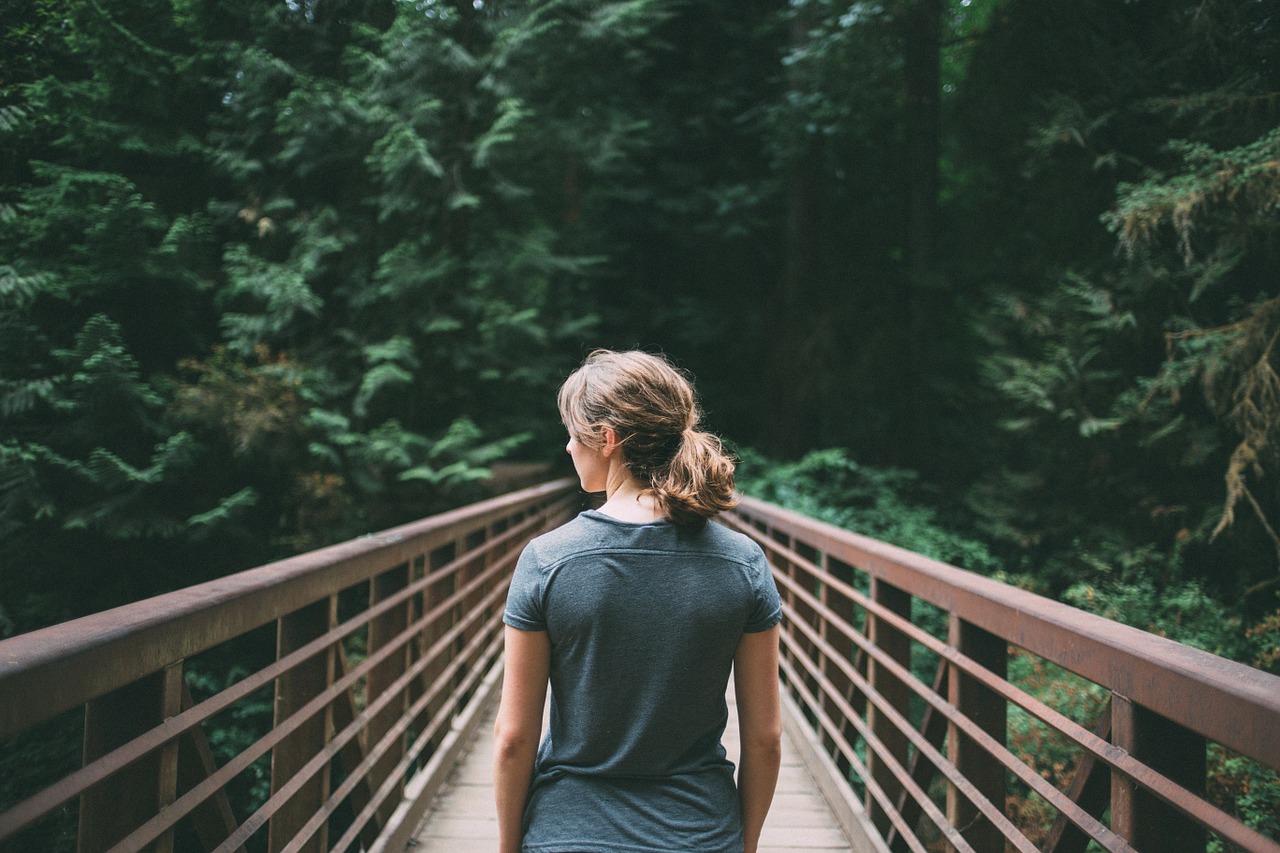 Image - girl person walking footbridge