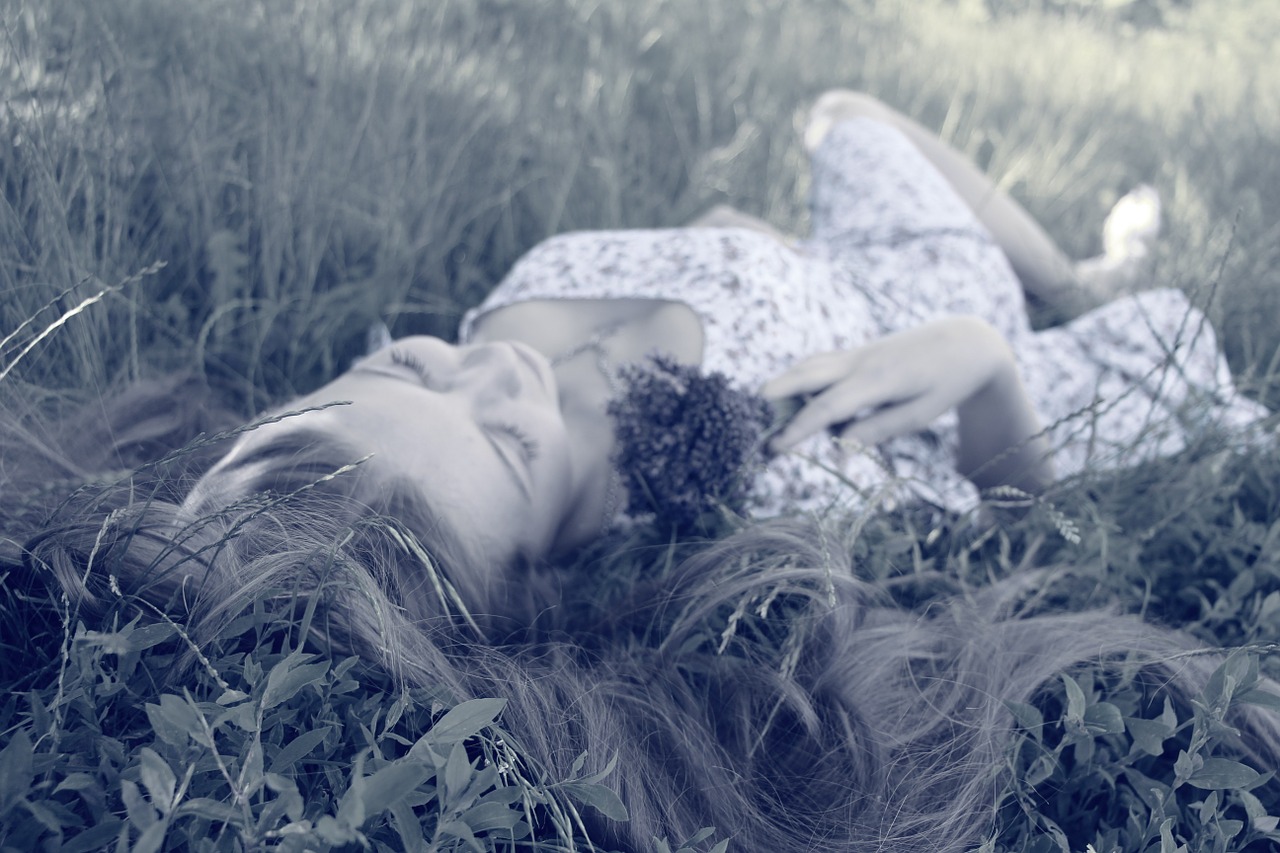 Image - woman sleeping grass female girl