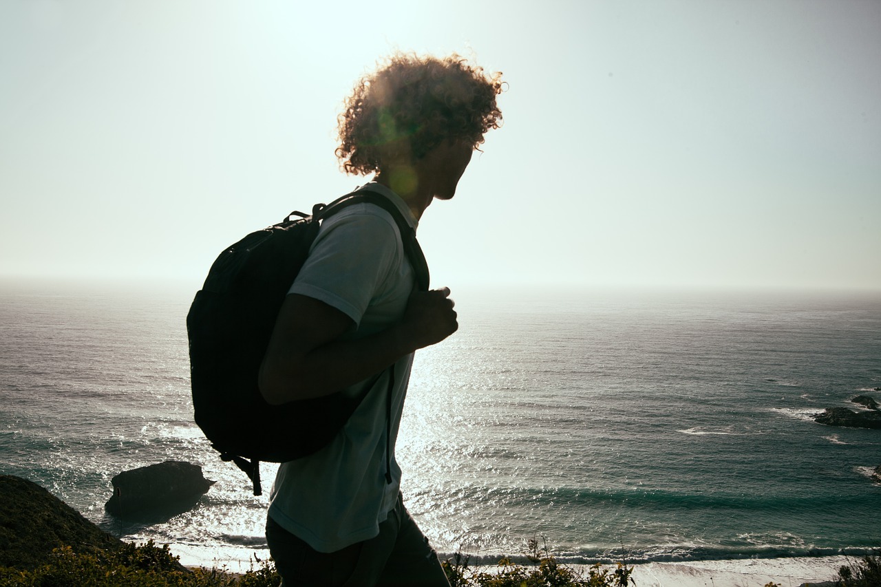 Image - man hiking backpack ocean beach