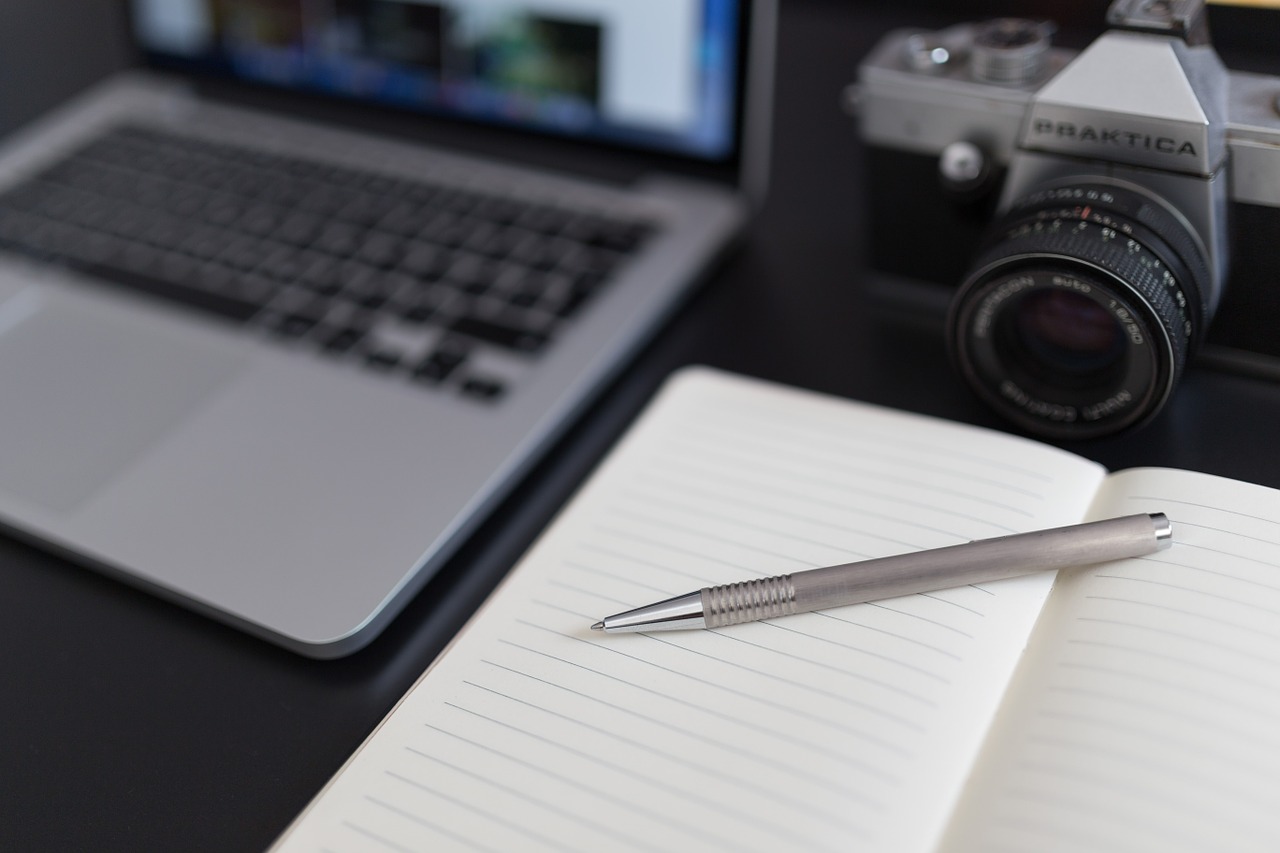 Image - notepad notebook pen camera dslr