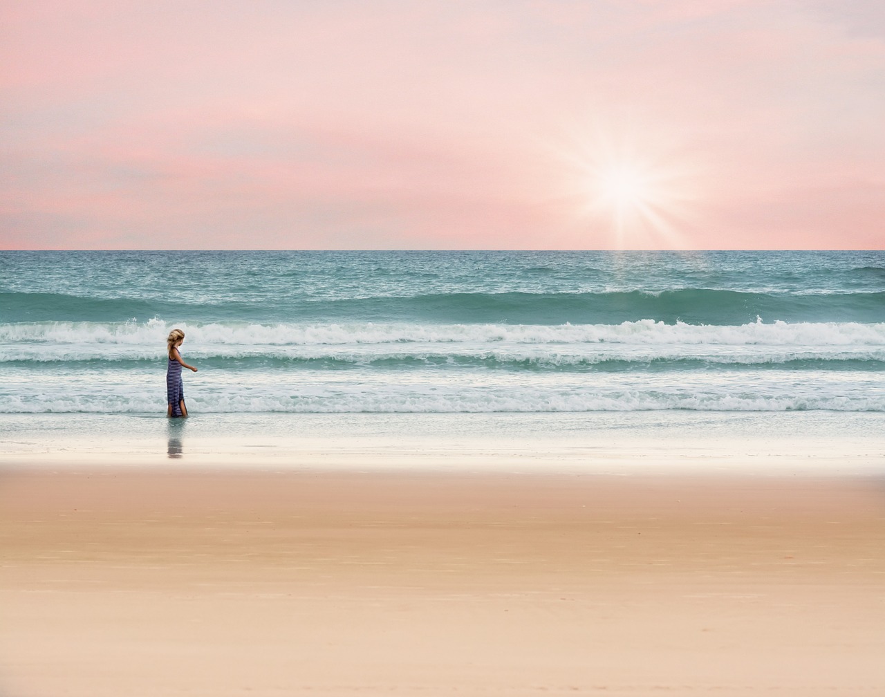 Image - ocean girl walking sea summer