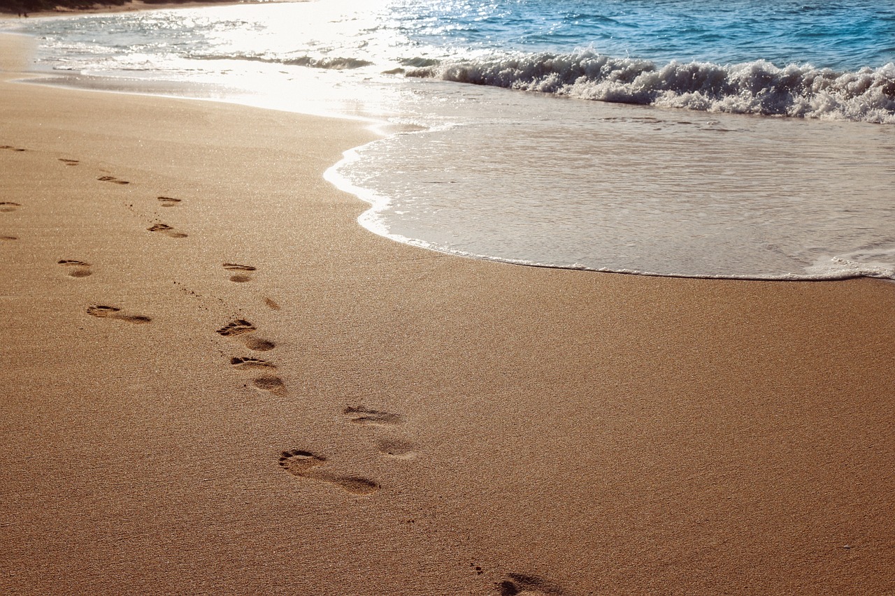 Image - sand beach ocean water footprints