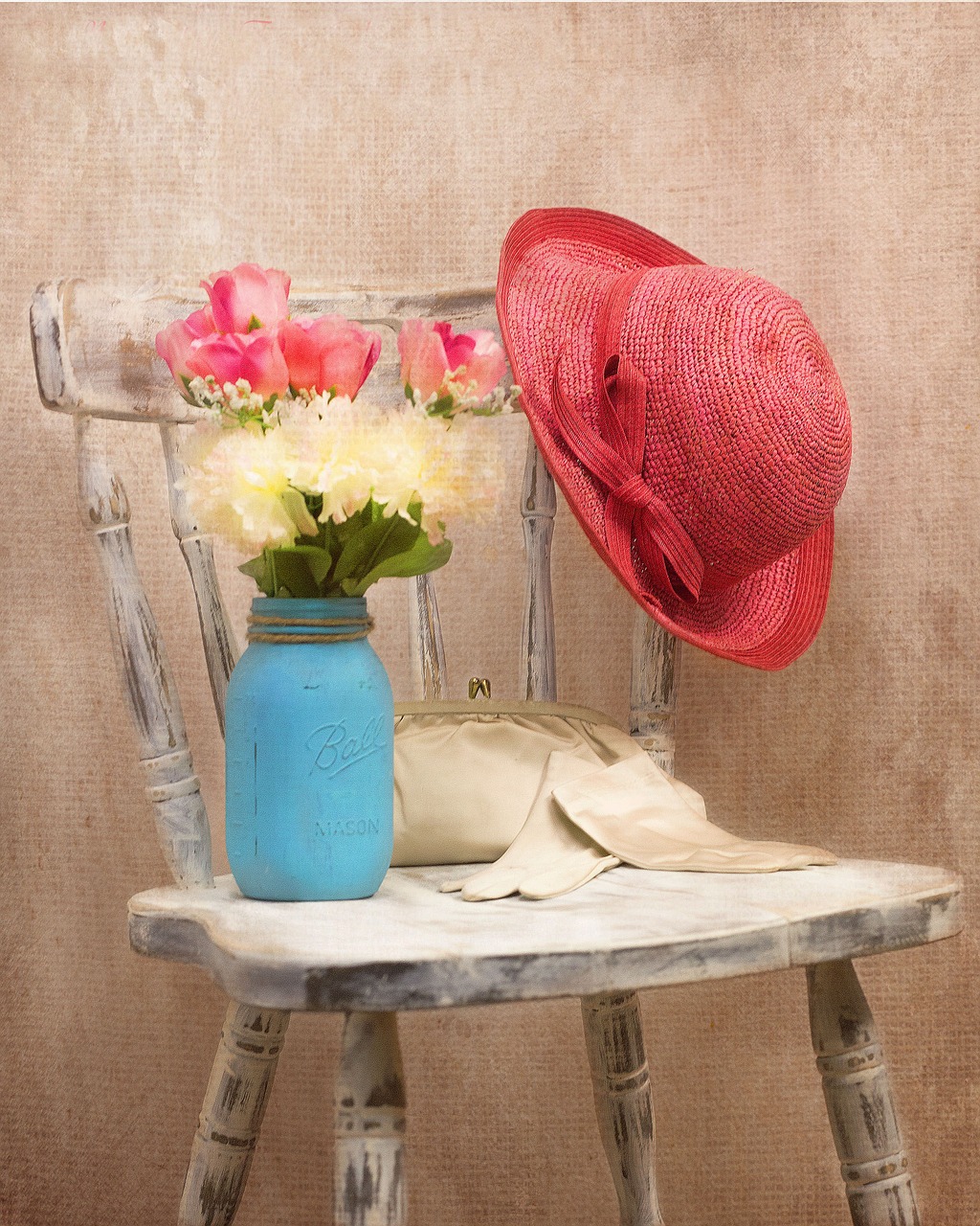 Image - vintage hat flowers style chair