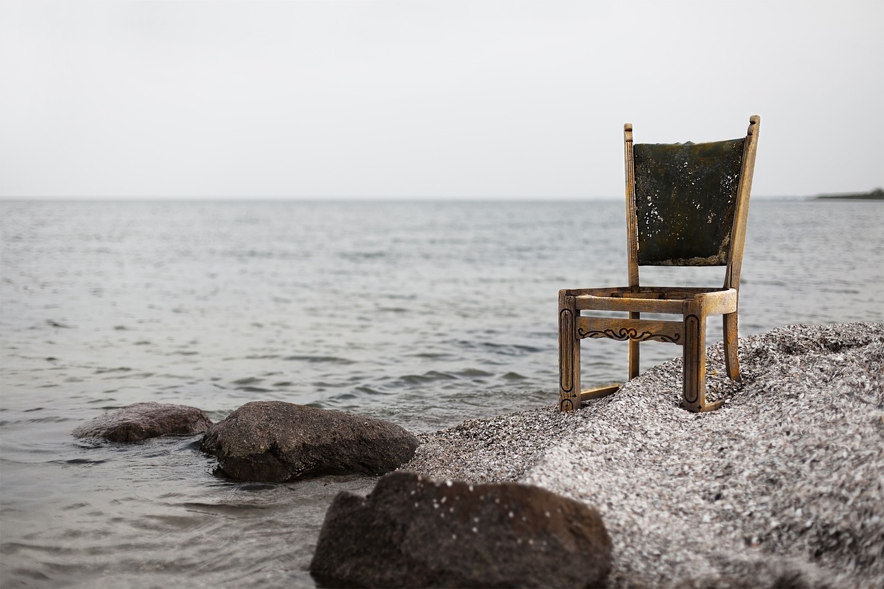 Image - chair beach coast shore pebbles