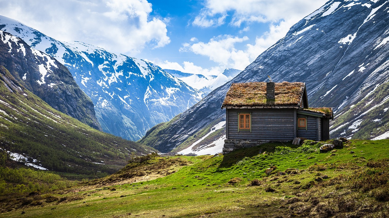 Image - rustic cabin mountains landscape