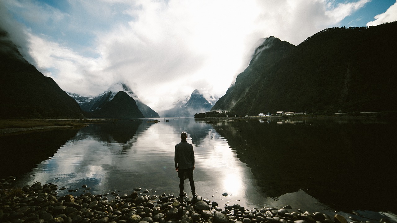 Image - mountain lake person reflection