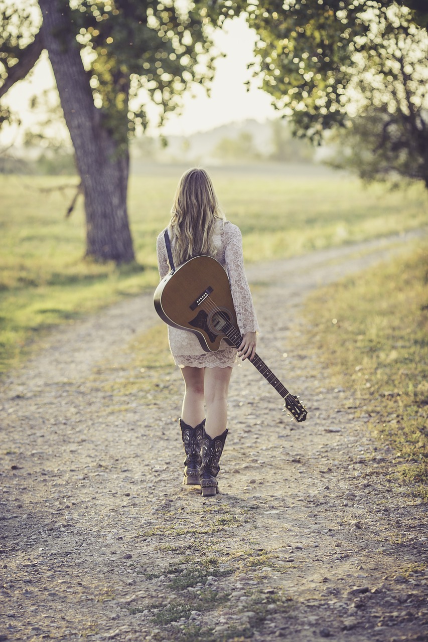 Image - guitar country road young female