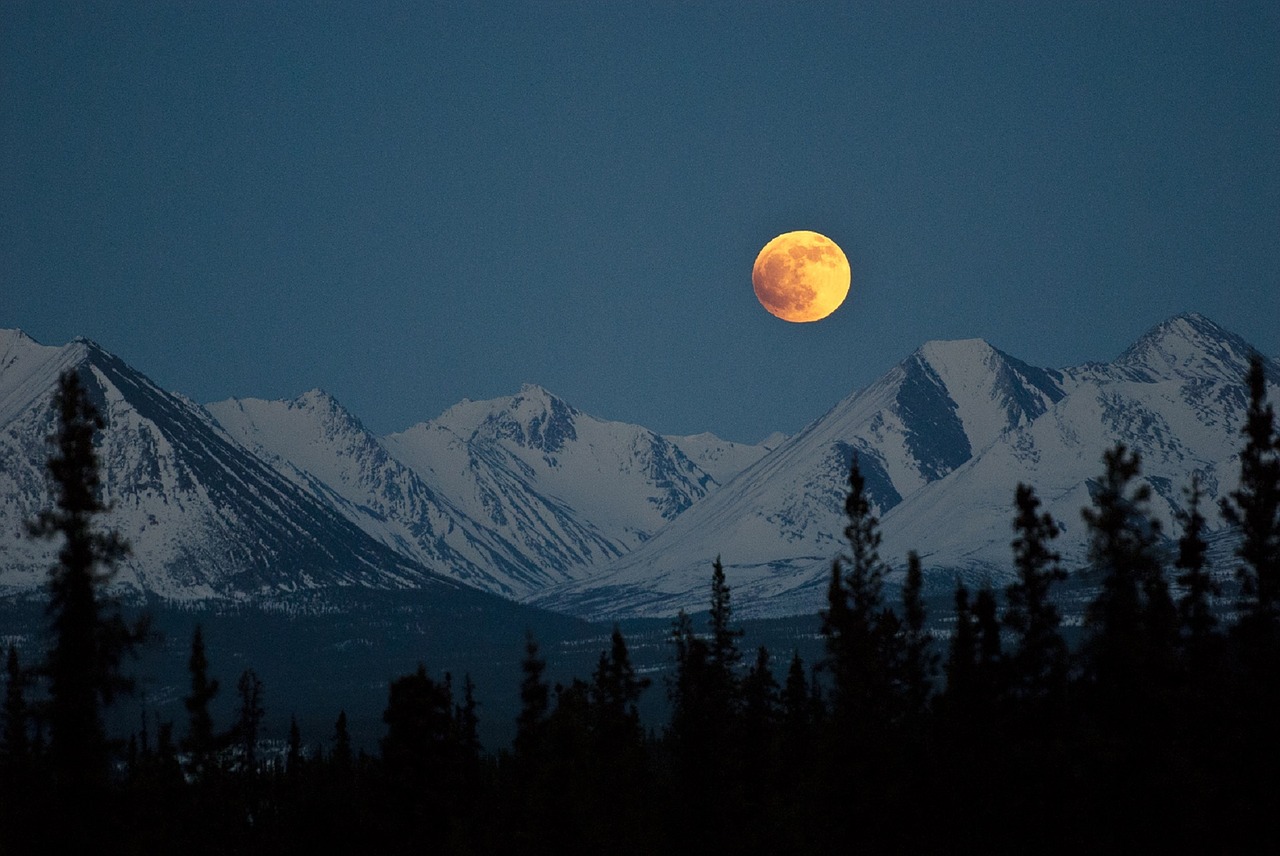 Image - mountains night full moon landscape