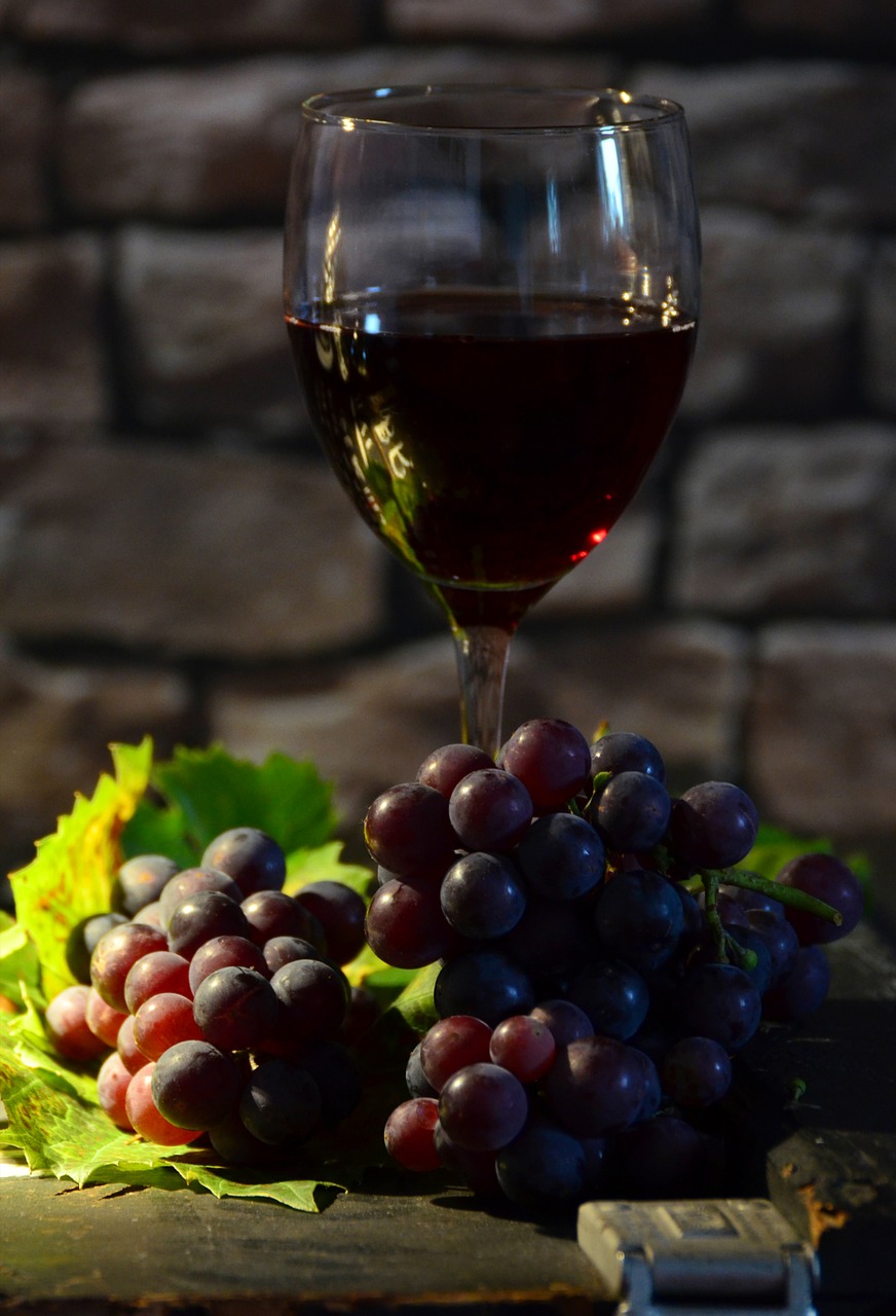 Image - wine glass grapes wine red grapes