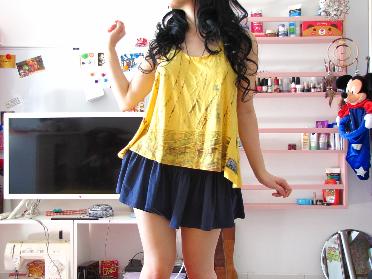 Image - cute girl skirt legs black hair