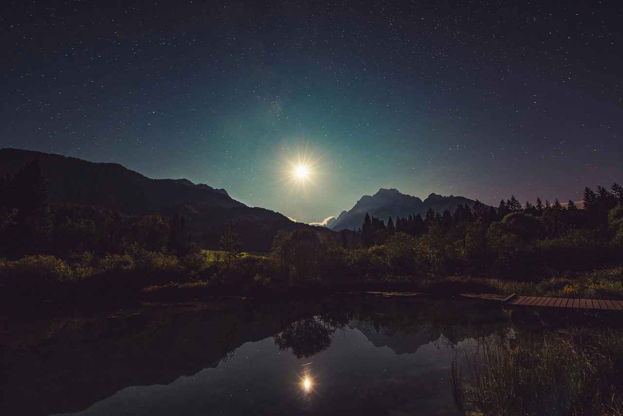 Image - moonshine lake reflection night