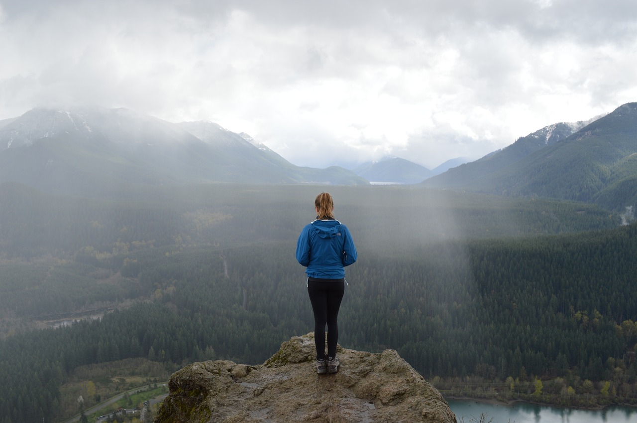 Image - woman person top peak cliff