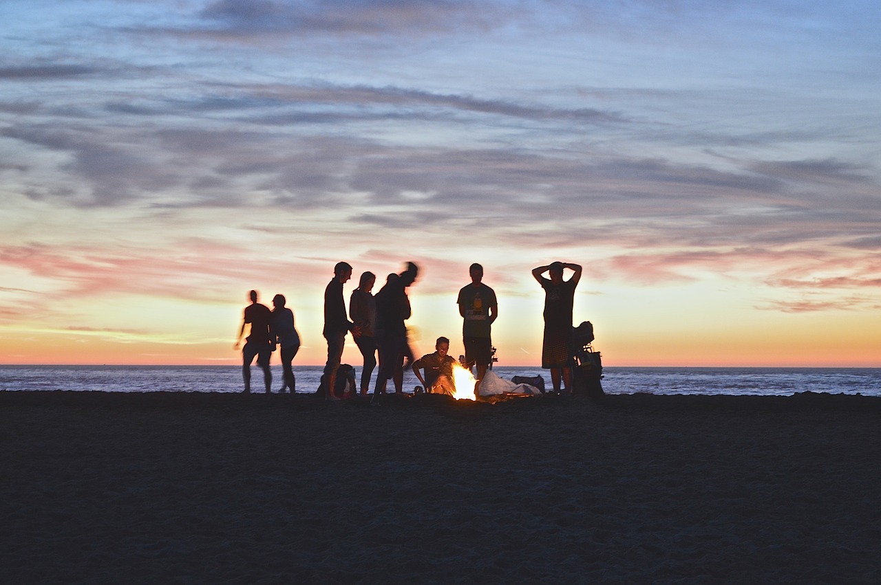 Image - campfire beach people party sunset