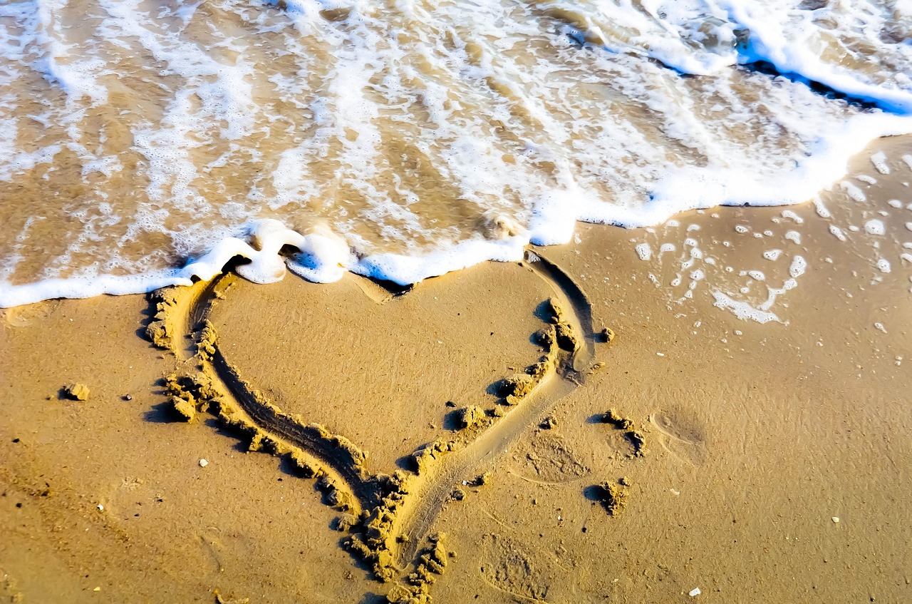 Image - heart sand beach surf waves