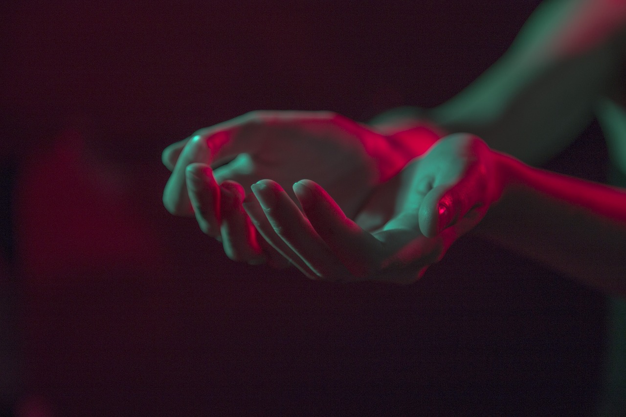 Image - hands light color dark room neon